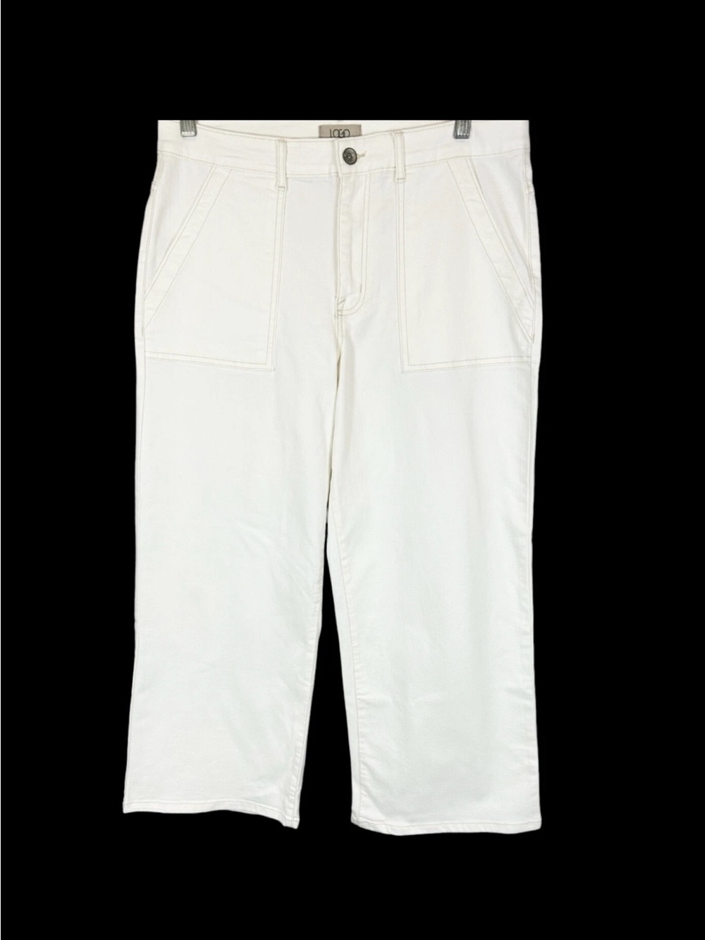 LOGO by Lori Goldstein Cream Cropped Ankle Pants with Front Patch Pockets